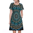thumbnail image 1 of Gukieu Mandala Print Women's Short Sleeve Dress, Elastic Waistband A-line with Pockets Summer Dress, Suitable for Daily Leisure, Work, Vacation, 1 of 6