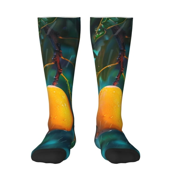 Gukieu Mango In The Rain Print Contrast Color Stockings, Elastic Sports Socks Warm Socks Clothing Accessories, Adult Unisex