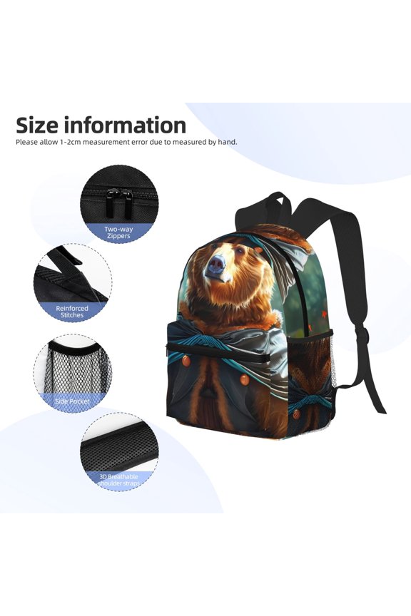 Maple Meditating Bear Print Backpack, Waterproof Backpack with Adjustable Shoulder Straps, Suitable for Campus, Business, Travel, Unisex