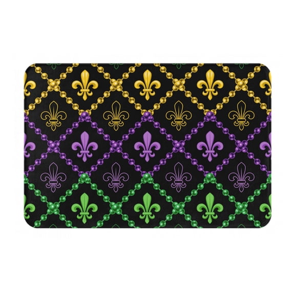 Gukieu Mardi Gra Geometric Print Dust-proof Floor Mats, Water-absorbent and Non-slip Flannel Door Mats 16x24in, Home Decoration Suitable for Kitchen, Bathroom, Garage