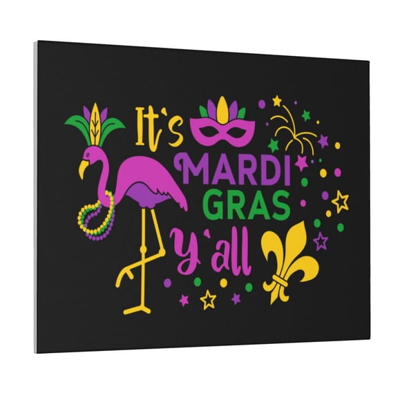 Gukieu Mardi Gras with Flamingo Print Canvas Decorative Hanging Painting, Waterproof Art Wall Decoration with Frame, Suitable for Living Room, Bedroom