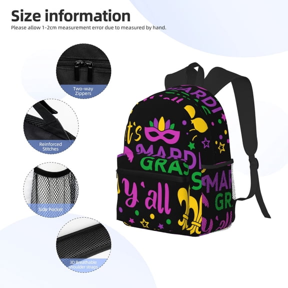 Gukieu Mardi Gras with Flamingo Print Backpack, Waterproof Backpack with Adjustable Shoulder Straps, Suitable for Campus, Business, Travel, Unisex