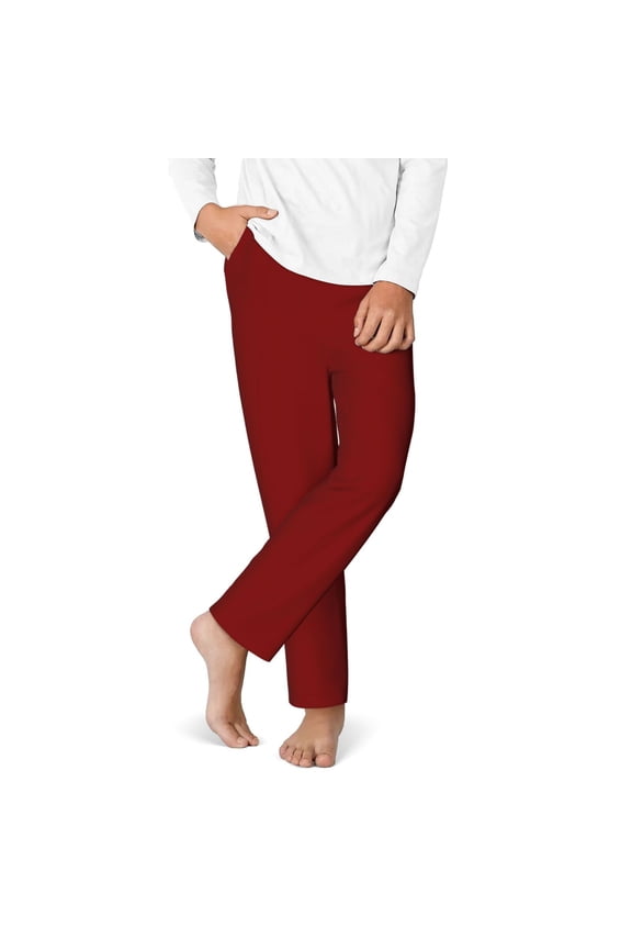 Maroon Print Youth Home Trousers, Elastic Waistband with Pockets for Home and Outing, Suitable for Children Aged 5-16-Large