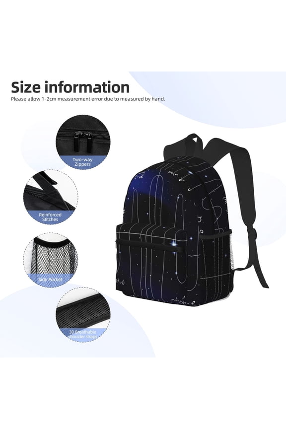 Mathematica Science Print Backpack, Waterproof Backpack with Adjustable Shoulder Straps, Suitable for Campus, Business, Travel, Unisex