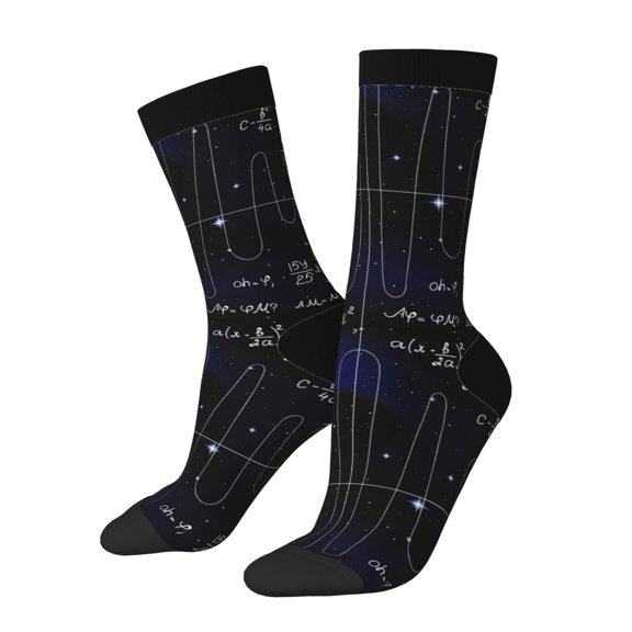 Gukieu Mathematica Science Print Contrast Color Mid-calf Socks, Sweat-wicking Athletic Socks, Unisex Clothing Accessories