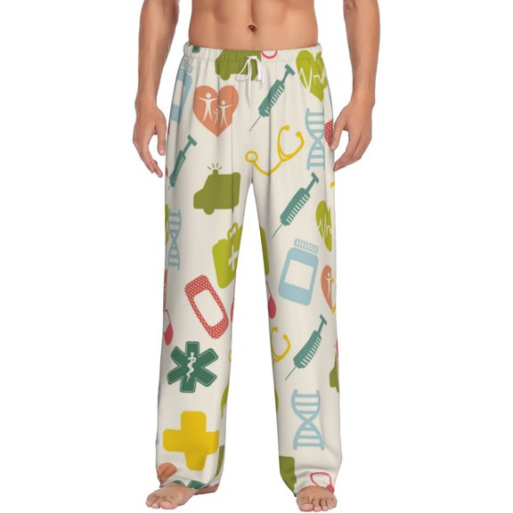 Gukieu Medical Icons Print Men's Home Trousers, Elastic Drawstring Home Pajamas Clothing Suitable for Adult Men-Small