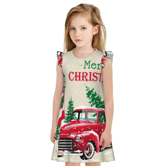 Gukieu Merry Christmas 1 Print Girls' Flying Sleeves Nightdress, Round Neck Sleeveless Princess Dress, Nightgown and Home Clothes-Medium