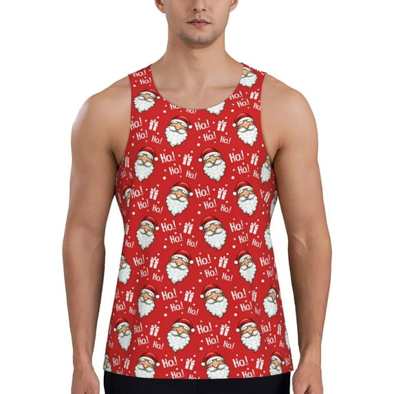 Gukieu Merry Christmas Santa Claus A Print Men's Quick Dry Fitness Vest, Round Neck Sleeveless Fitness Bodybuilding Top-Small