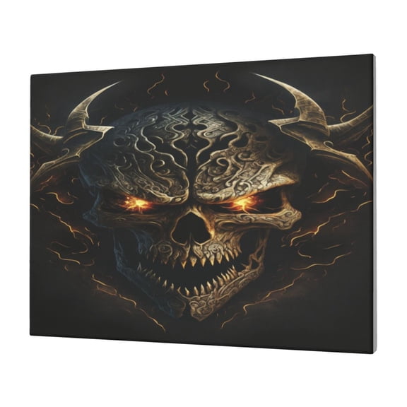 Gukieu Metal Evil Skull Print Horizontal Canvas Decorative Painting 12x16 Inch Shrinkage Resistant Frame Hanging Home Wall Art Decor