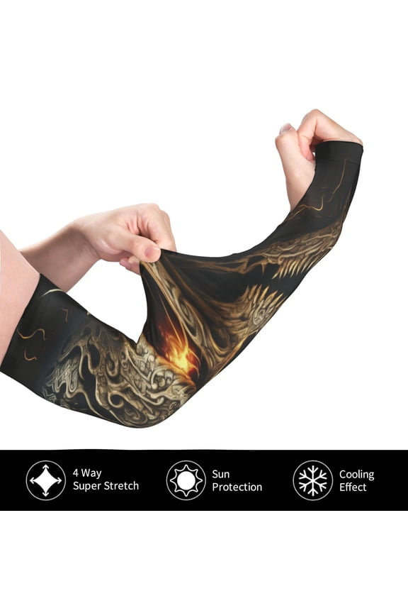 Metal Evil Skull for Adult Ice Silk Sun Protection Arm Sleeves, Moisture Wicking, UV Protection Outdoor Sports Arm Sleeves, Unisex