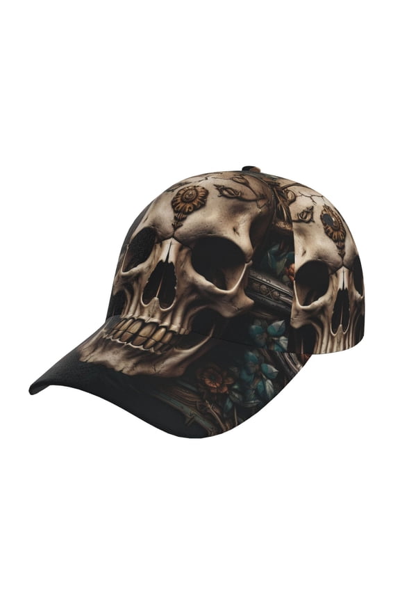 Metal Style Horned Skull Prin Baseball Cap, Adjustable Sweat-wicking Daily,Travel, Sports Cap, Unisex