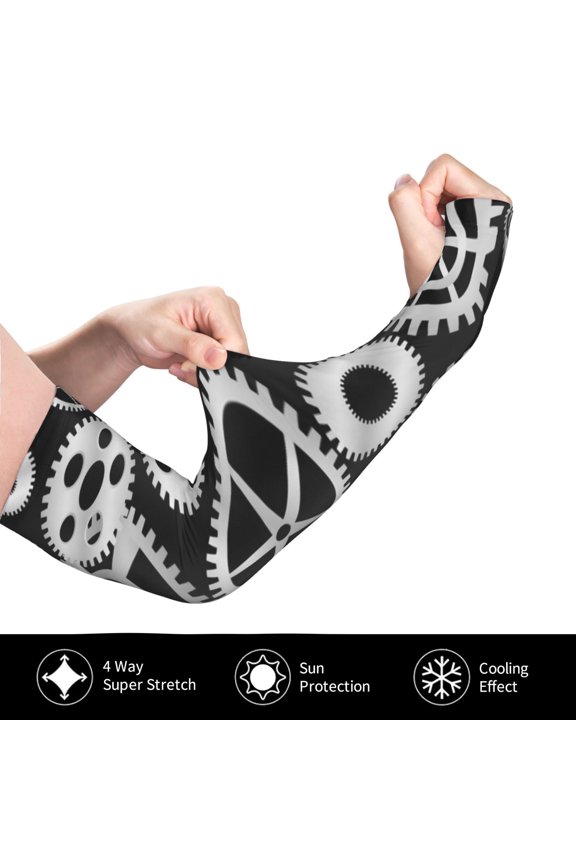 Metallic Gears for Adult Ice Silk Sun Protection Arm Sleeves, Moisture Wicking, UV Protection Outdoor Sports Arm Sleeves, Unisex