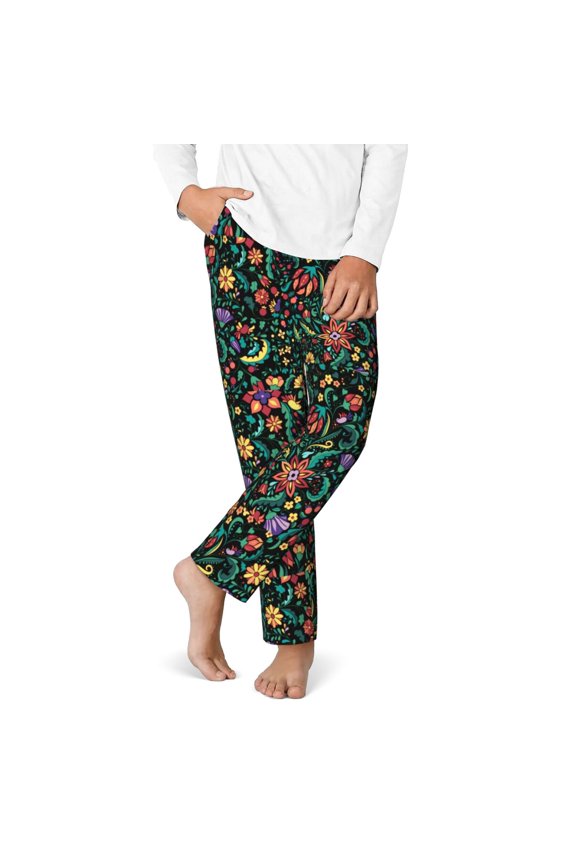 Mexican Flower 1 Print Youth Home Trousers, Elastic Waistband with Pockets for Home and Outing, Suitable for Children Aged 5-16-XS(5-6)