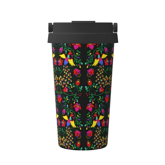 Gukieu Mexican Flower 2 Print Insulated Coffee Cup, Portable Stainless Steel Vacuum Cup with Lid, Unisex, Suitable for Office, Cafe, Car