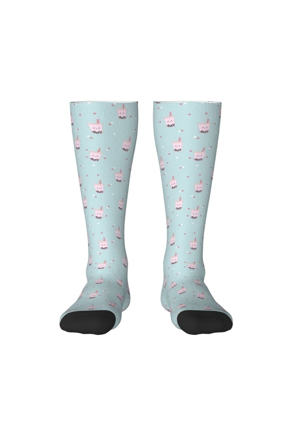 Milk Tea Print Contrast Color Stockings, Elastic Sports Socks Warm Socks Clothing Accessories, Adult Unisex