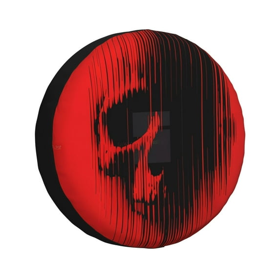Gukieu Minimalist Skull Red Print Car Tire Cover, Adjustable Waterproof and Dustproof Tire Protection Cover, Suitable for SUV, Truck, Van-15 inch
