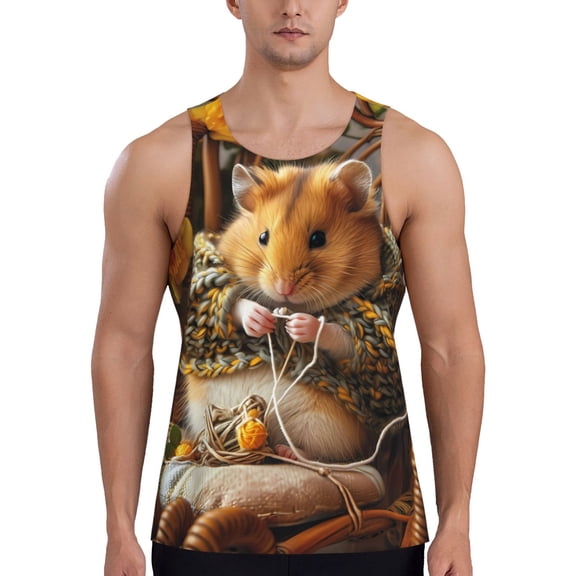 Gukieu Modern Floral Guinea Pig Print Men's Quick Dry Fitness Vest, Round Neck Sleeveless Fitness Bodybuilding Top-4X-Large