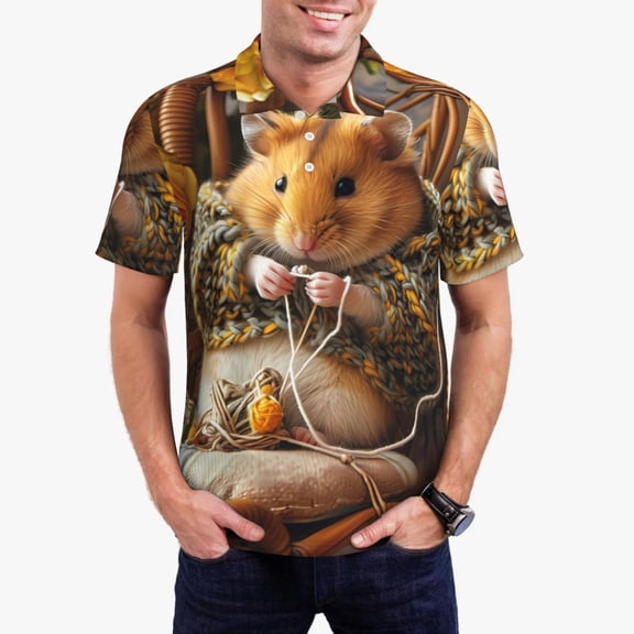 Gukieu Modern Floral Guinea Pig Print Men's Quick-drying POLO Shirt, Button-down Summer T-shirt, Suitable for Work and Outdoor Activities-Small