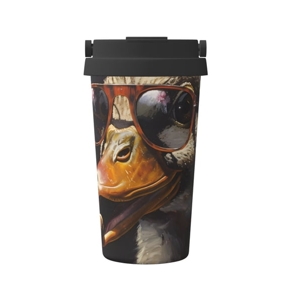 Gukieu Modern Funny Duck Print Insulated Coffee Cup, Portable Stainless Steel Vacuum Cup with Lid, Unisex, Suitable for Office, Cafe, Car