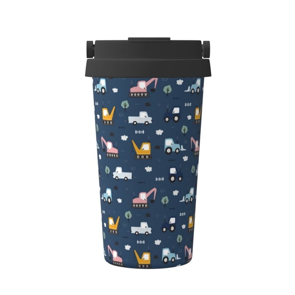 Gukieu Modern Modern Excavator Print Insulated Coffee Cup, Portable Stainless Steel Vacuum Cup with Lid, Unisex, Suitable for Office, Cafe, Car