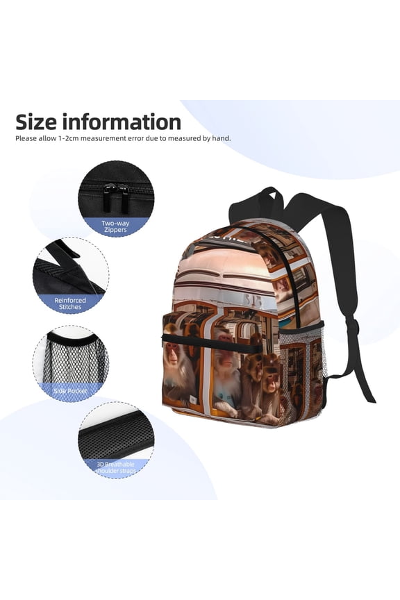 Modern Urban Monkey Print Backpack, Waterproof Backpack with Adjustable Shoulder Straps, Suitable for Campus, Business, Travel, Unisex