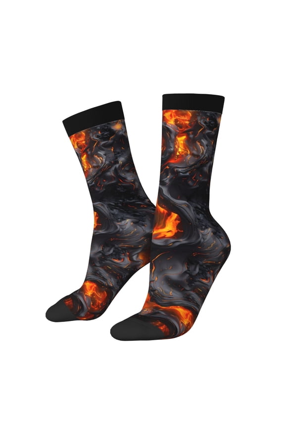 Molten Lava Abstract Flow Print Contrast Color Mid-calf Socks, Sweat-wicking Athletic Socks, Unisex Clothing Accessories