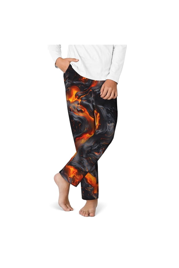 Molten Lava Abstract Flow Print Youth Home Trousers, Elastic Waistband with Pockets for Home and Outing, Suitable for Children Aged 5-16-Small