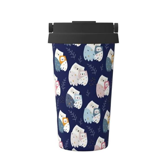 Gukieu Mom And Baby Owls Print Insulated Coffee Cup, Portable Stainless Steel Vacuum Cup with Lid, Unisex, Suitable for Office, Cafe, Car