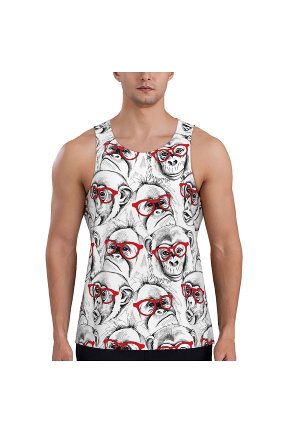 Monkey Print Men's Quick Dry Fitness Vest, Round Neck Sleeveless Fitness Bodybuilding Top-Medium