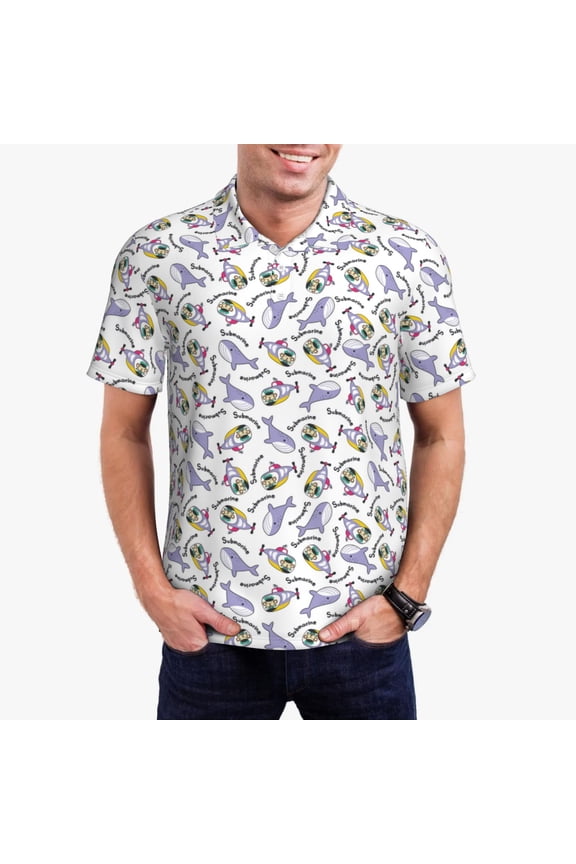 Monkey Submarine Captain Print Men's Quick-drying POLO Shirt, Button-down Summer T-shirt, Suitable for Work and Outdoor Activities-Small