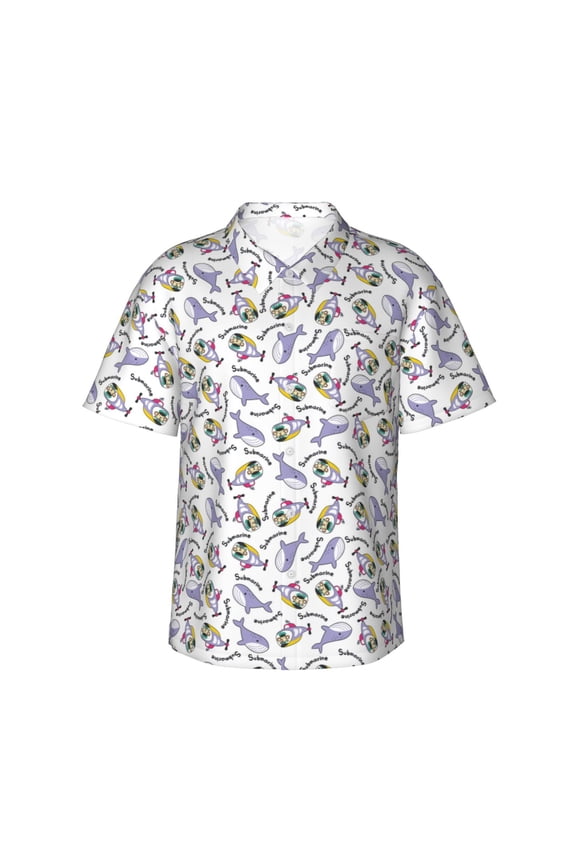 Monkey Submarine Captain Print Men's Short-sleeved Shirts, Button-down Lapel Hawaiian Shirts, T-shirts, Beach Vacation Summer Casual Wear,Medium