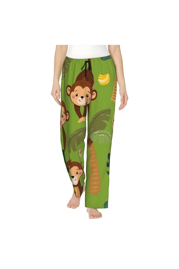 Monkeys Swinging from Palms Print Women's Home Trousers, with Pockets and Drawstring Pajamas, Home Pajamas, Sleepwear-Medium