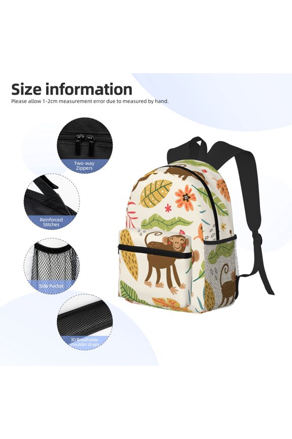Monkeys in the Jungle Print Backpack, Waterproof Backpack with Adjustable Shoulder Straps, Suitable for Campus, Business, Travel, Unisex