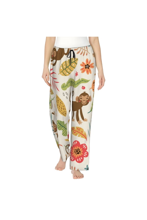 Monkeys in the Jungle Print Women's Home Trousers, with Pockets and Drawstring Pajamas, Home Pajamas, Sleepwear-Medium