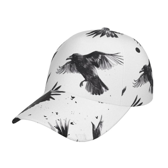 Gukieu Monochrome Flying Ravens Prin Baseball Cap, Adjustable Sweat-wicking Daily,Travel, Sports Cap, Unisex