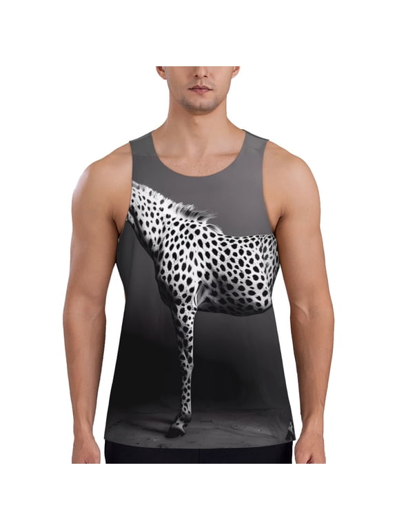 Monochrome Leopard Horse Print Men's Quick Dry Fitness Vest, Round Neck Sleeveless Fitness Bodybuilding Top-XX-Large