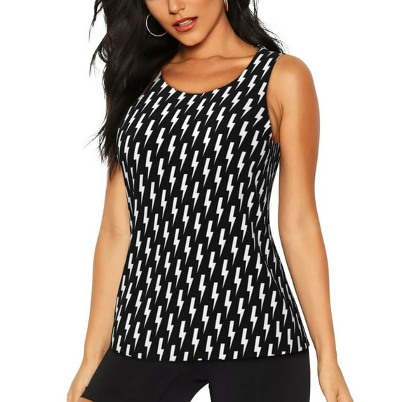 Gukieu Monochrome lightning Print Women's Quick-drying Fitness Vest, Round Neck Sleeveless Fitness T-shirt, Suitable for Yoga, Sports-X-Large