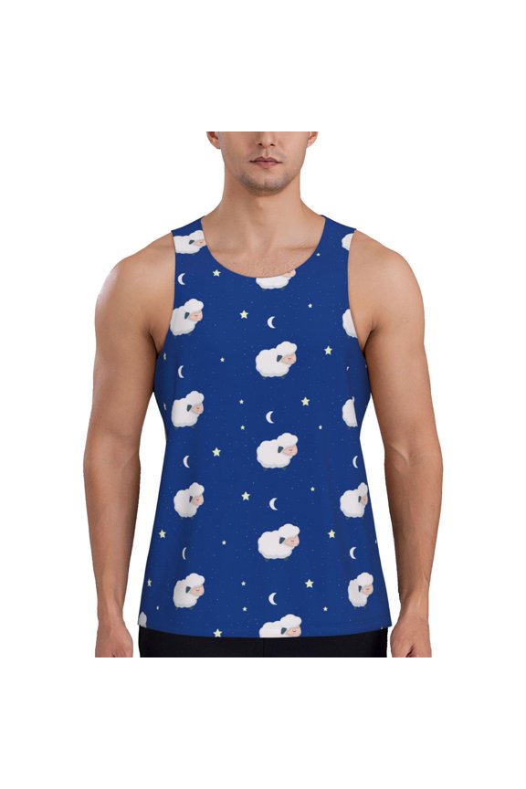 Moon Lamb Print Men's Quick Dry Fitness Vest, Round Neck Sleeveless Fitness Bodybuilding Top-4X-Large