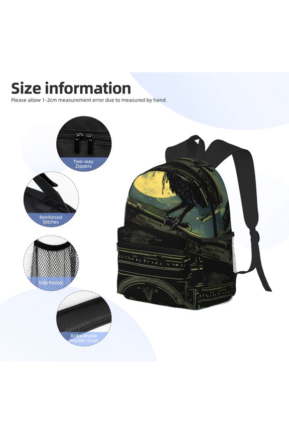 MoonNight Sky Crow Print Backpack, Waterproof Backpack with Adjustable Shoulder Straps, Suitable for Campus, Business, Travel, Unisex