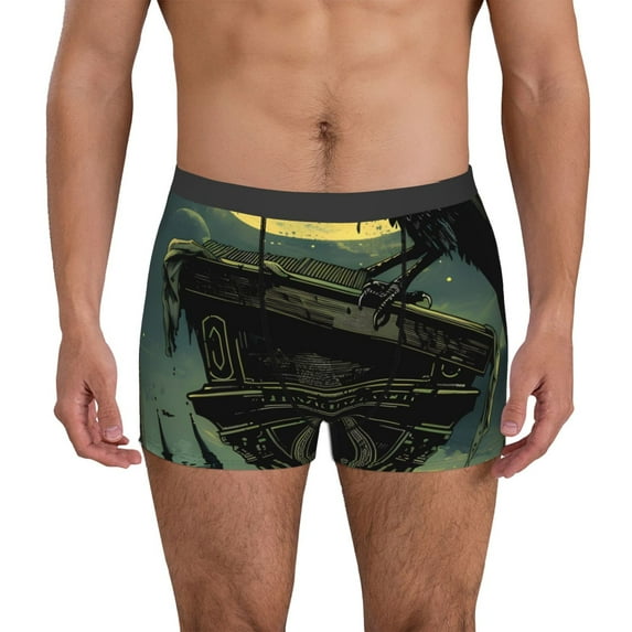 Gukieu MoonNight Sky Crow Print Men's Boxer Briefs, High Elastic Moisture Wicking Boxer Briefs Underwear-Small