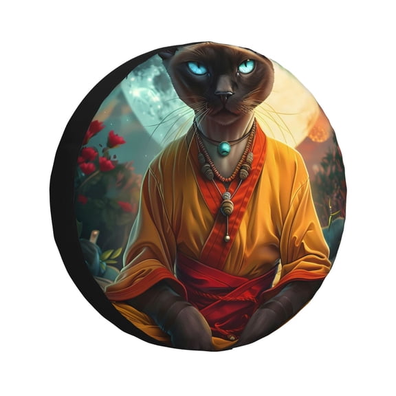 Gukieu Moonlit Hairless Cat Monk Print Car Tire Cover, Adjustable Waterproof and Dustproof Tire Protection Cover, Suitable for SUV, Truck, Van-14 inch