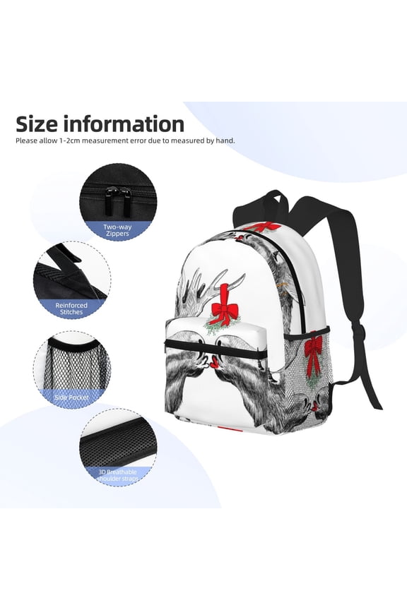 Moose Kissing Under Mistletoe Print Backpack, Waterproof Backpack with Adjustable Shoulder Straps, Suitable for Campus, Business, Travel, Unisex