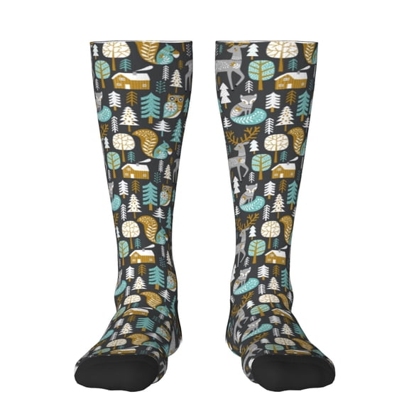 Gukieu Moose Squirrel owls tree Print Contrast Color Stockings, Elastic Sports Socks Warm Socks Clothing Accessories, Adult Unisex