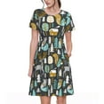 thumbnail image 1 of Gukieu Moose Squirrel owls tree Print Women's Short Sleeve Dress, Elastic Waistband A-line with Pockets Summer Dress, Suitable for Daily Leisure, Work, Vacation, 1 of 6
