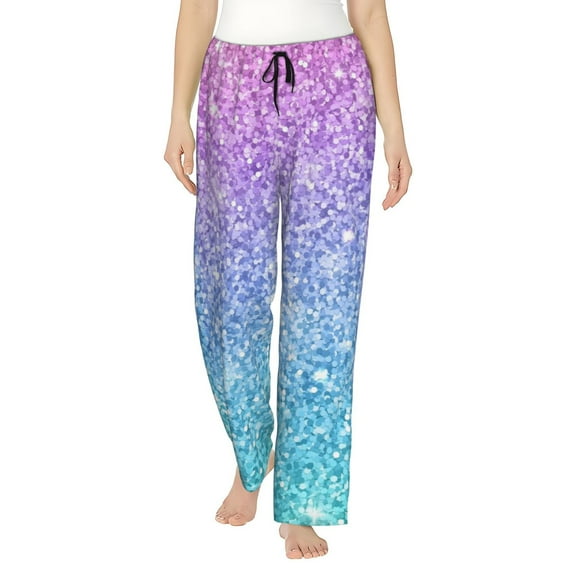 Gukieu Multicolor Glitter Print Women's Home Trousers, with Pockets and Drawstring Pajamas, Home Pajamas, Sleepwear-XX-Large