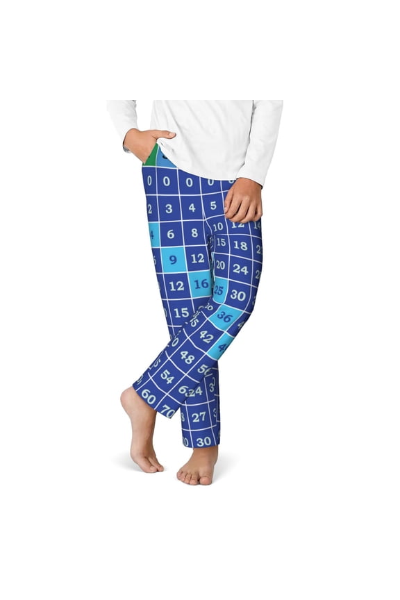 Multiplication Table Print Youth Home Trousers, Elastic Waistband with Pockets for Home and Outing, Suitable for Children Aged 5-16-Medium