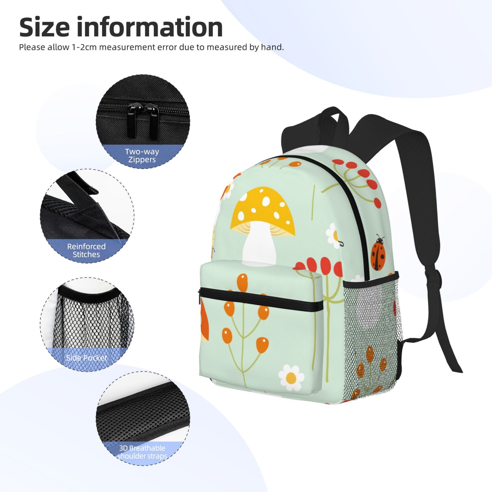 Mochila con estampado de abeja y hongos, impermeable con correas ajustables, apta para campus, negocios y viaje, unisex