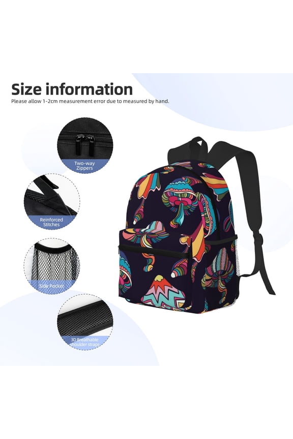 Mushroom Doodle Print Backpack, Waterproof Backpack with Adjustable Shoulder Straps, Suitable for Campus, Business, Travel, Unisex