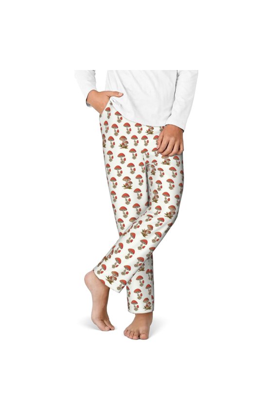 Mushroom Print Youth Home Trousers, Elastic Waistband with Pockets for Home and Outing, Suitable for Children Aged 5-16-Medium