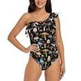 thumbnail image 1 of Gukieu Mushrooms and Autumn Leaves Print One-shoulder Ruffled One-piece Swimsuit with Removable Chest Pads and Tummy-control Swimsuit for Women-X-Large, 1 of 6